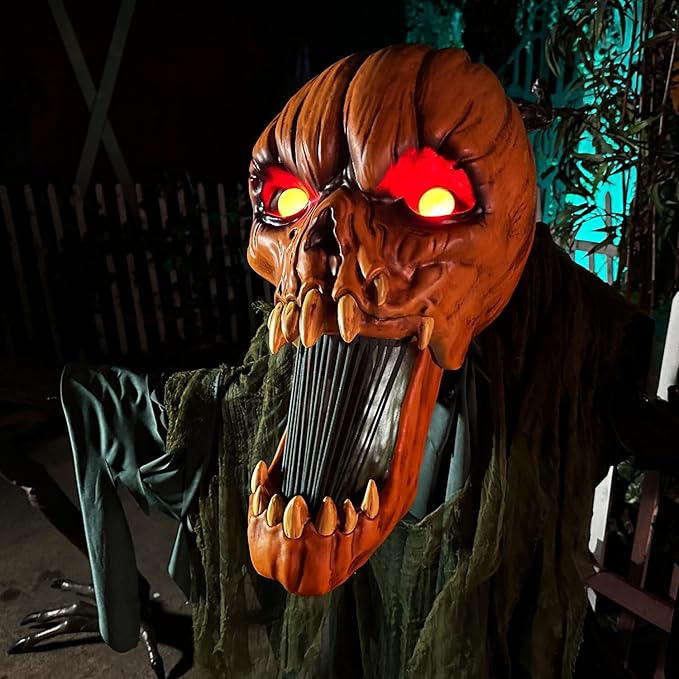 Haunted Hill Farm 7.3-Ft Groundbreaking Jack by Tekky, Halloween Animatronic, Spooky House Wall Decoration, Creepy Indoor & Covered Outdoor Party Decor, Motion-Activated Lights & Sound, Life-Size