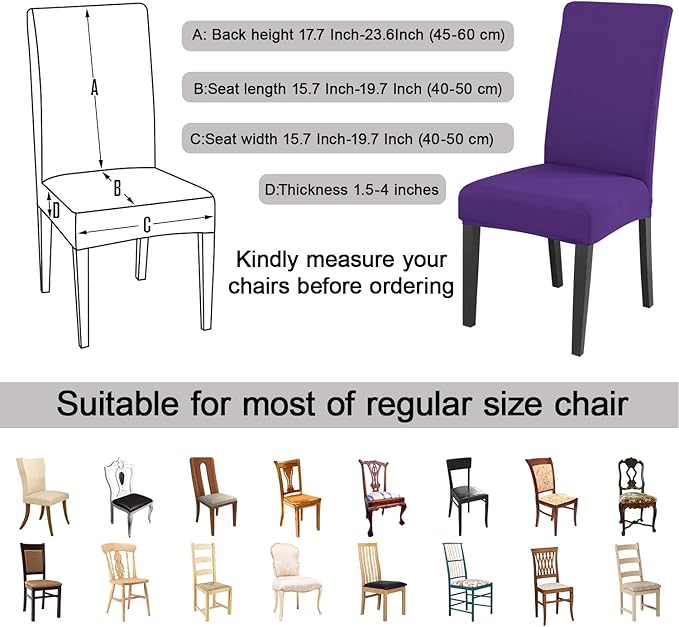 JQinHome Dining Chair Slipcover, High Stretch Removable Washable Chair Seat Protector Cover Set of 6,Chair Covers for Dining Room, Kitchen,Home Party,Wedding Ceremony(Purple, 6PC)