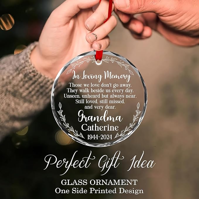 2025 Personalized Memorial Hanging Glass Ornament - in Loving Memory Christmas Ornament for Loss of Loved One - Custom Name & Year - Sympathy Keepsake Gift for Bereavement & Remembrance