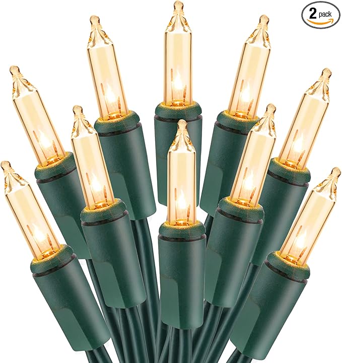 PhilzOps Clear Christmas Lights, 69.6ft 300Ct Warm White Incandescent Christmas String Lights, Connectable 120V UL Certified Indoor Xmas Tree Lights for Outdoor Wedding Party Decor, Green Wire