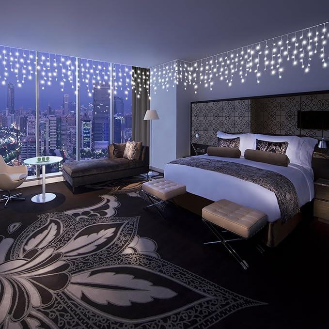 Icicle Christmas Lights Outdoor, 66FT 640 LED Icicle Lights for Outside, Waterproof & 8 Modes & Timer Function, Plug in Curtain String Light for Indoor Patio Garden Party Wedding Decorations, White