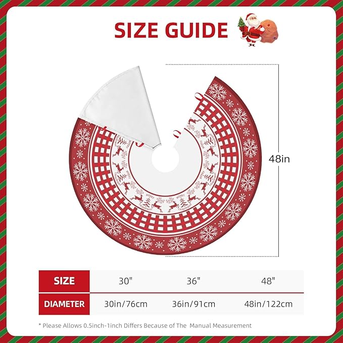 Christmas Tree Skirt, Red Tree Skirts 36 Inch with Snowflake Reindeer Rustic Farmhouse Xmas Tree Skirt Christmas Decorations for Holiday Party Decor Indoor Outdoor (red Snowflake Reindeer, 36 Inch)