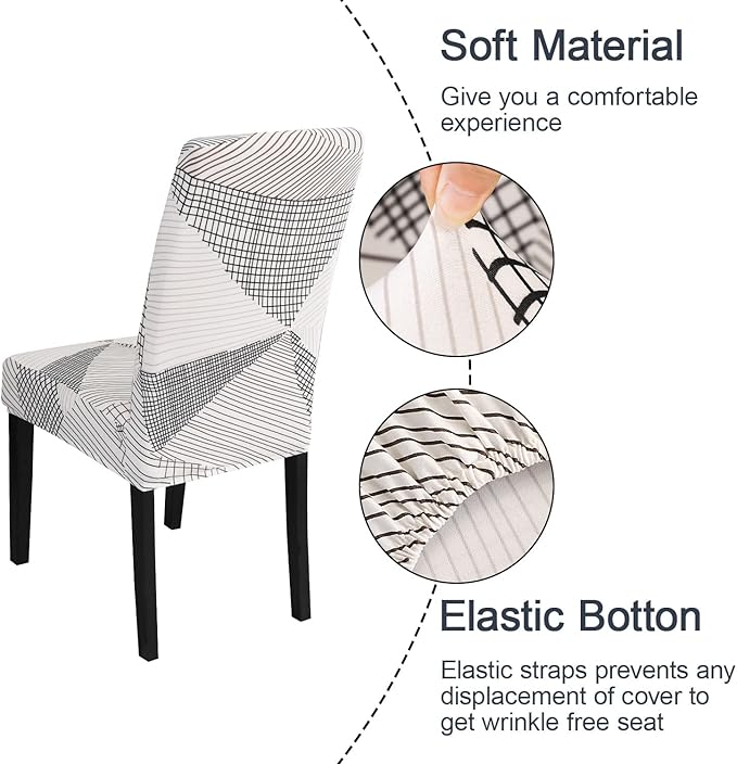 JQinHome White Chair Covers for Dining Room Set of 4, High Stretch Removable Washable Parsons Chair Slipcover for Home Party Hotel Wedding Ceremony (4PCS, Geometric)