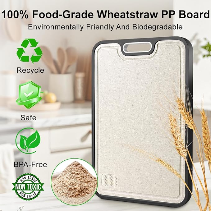 Titanium Cutting Boards for Kitchen, Double Sided Food-Grade Pure Titanium&Wheat Straw PP, Non-Toxic, Non-Slip, Dishwasher Safe, Ideal for Meat, Vegetables, Fruit 15.8 x 11''