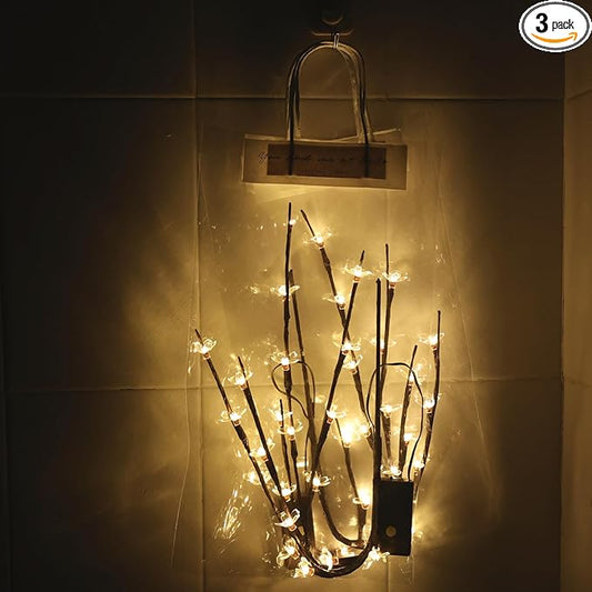3Pack Battery Lighted Cherry Blossom Branches Lights with Clear Plastic Bag for Hanging Decor, 27.5inch 60 LED Flower Lamp Twig Sticks for Vase Filler of Home Christmas Valentines Day Decoration