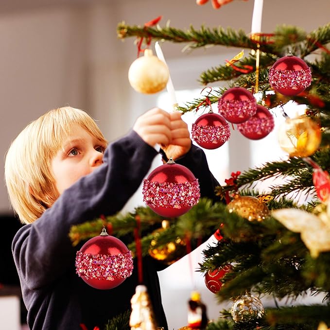 4" Christmas Ball Ornaments, 4pc Set Red Shatterproof Christmas Decorations Tree Balls for Xmas Trees Wedding Party Holiday Decorations