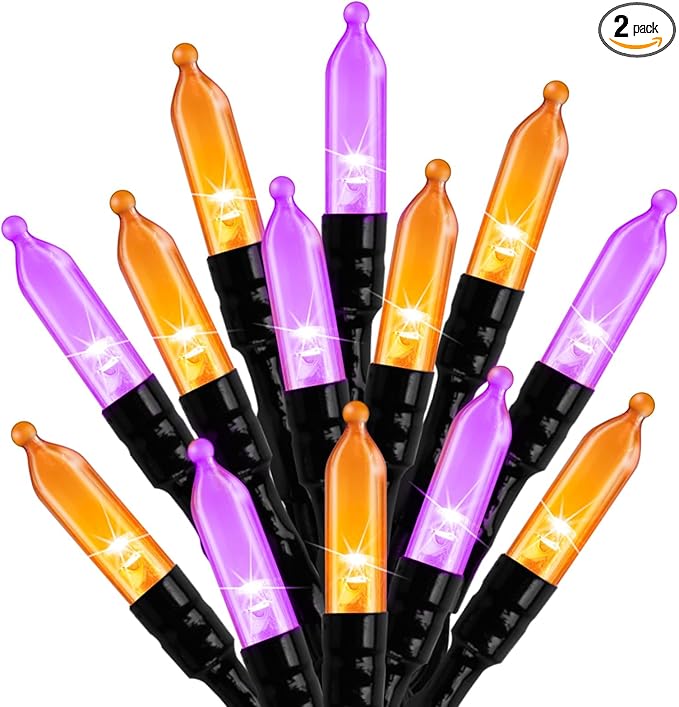 Christmas Lights Outdoor, 33FT 100 LED Mini Orange Purple Lights Plug in with 8 Modes for Outdoor Indoor Christmas Tree Lights Party Holiday Commercial Decorations, Waterproof & Connectable, 2 Pack