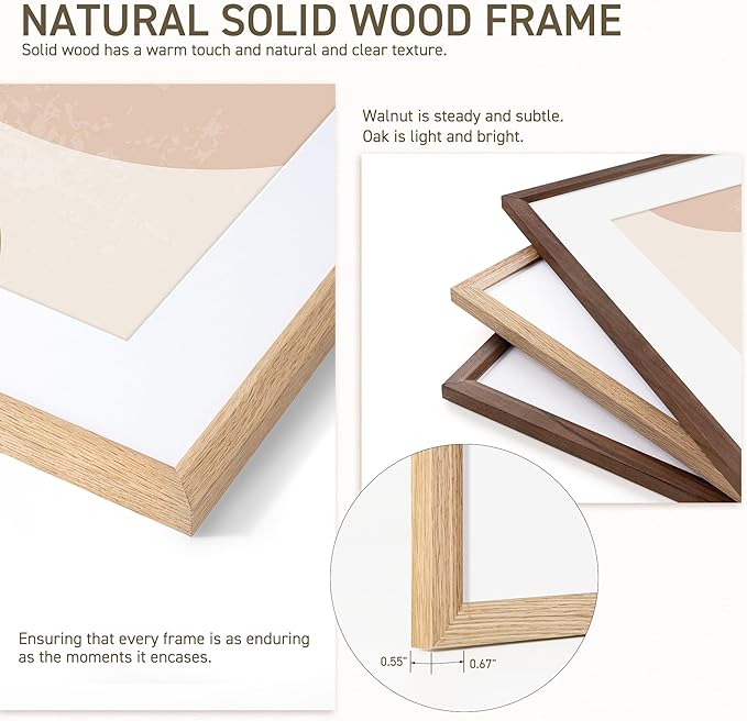 24x36 Poster Frame Set of 2 Natural Solid Oak Photo Frames with 20x30 Removable Mat Wall Hanging Large Handcrafted Frame with HD Plexiglass Wall and Tabletop Display Large Picture Frame