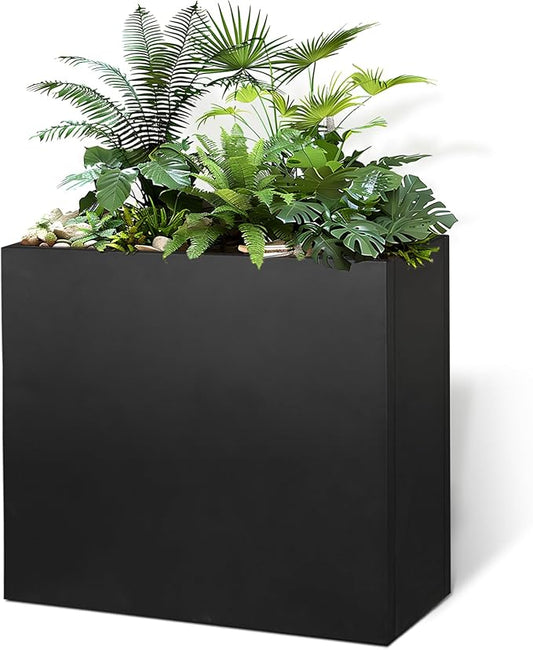 Black Steel Metallic Heavy Planter for Outdoor Plants 30"x12"x24" Outdoor Metal Planter Spliced Flower Pot with Partitions for Outside,Indoor,Garden (Black, 30 * 12 * 24)
