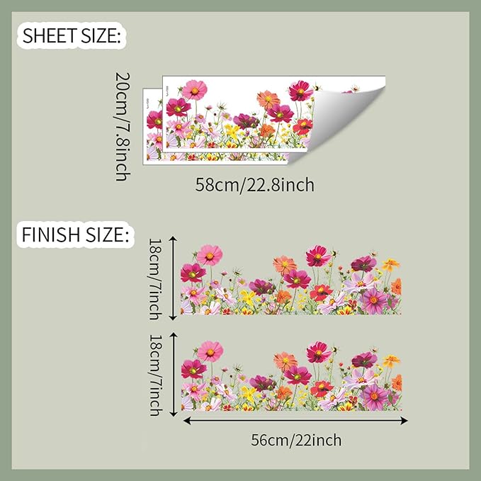 2 Sets 3D Daisy Window Clings Boho Garden Flower Double Sided Wildflower Floral Daisy Window Decals Anti-Collision Glass Doors Stickers 7x21 Inch