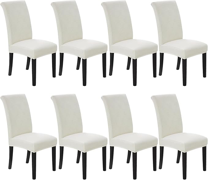 Howhic Stretch Chair Covers for Dining Room Set of 8, Removable Washable Dining Room Chair Covers, Dining Chair Slipcovers Seat Protectors, Great Decor for Home and Banquet (Ivory, 8 Pack)