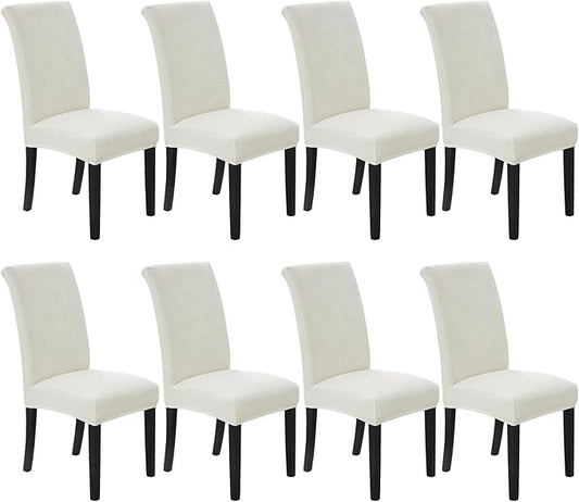 Howhic Stretch Chair Covers for Dining Room Set of 8, Removable Washable Dining Room Chair Covers, Dining Chair Slipcovers Seat Protectors, Great Decor for Home and Banquet (Ivory, 8 Pack)