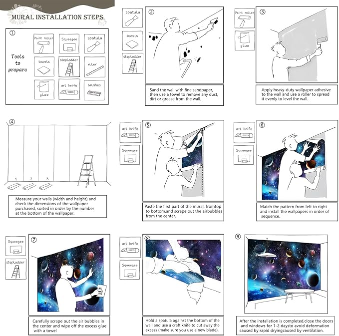 AFZEVEB-Space Galaxy Wallpaper Cosmic Planet Wall murals for Kids Room 114"x74" (Not Peel and Stick)