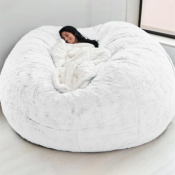 Big Huge Giant Bean Bag Chair for Adults, (No Filler) Bean Bag Chairs in Multiple Sizes and Colors Giant Foam-Filled Furniture - Machine Washable Covers, Double Stitched Seams (White,5FT)