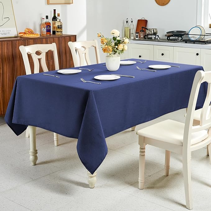 IVAPUPU Textured Linen Table Cloth for Rectangle Table - Navy Blue Tablecloths Rectangular Waterproof Wrinkle Free Wipeable Dining Table Cover for Spring Wedding Birthday Kitchen Decor, 60 x 104 Inch