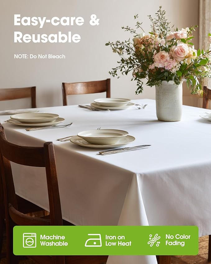 Pureegg Rectangle Table Cloth 60" x 84" – Durable Polyester Tablecloth Offers Reusable & Washable Protection, Ideal for Outdoor Party, Picnic, Wedding, Banquet and Birthday, 1 Pack, White