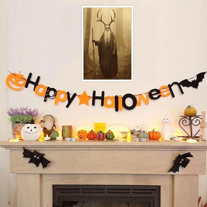 Skeleton Halloween Decor Occult Druid of the Forest Poster Canvas Wall Art Vintage Spooky Print Gothic Room Decor Dark Academia Decorations Bedroom Creepy Skull Picture 16X24inch Unframed