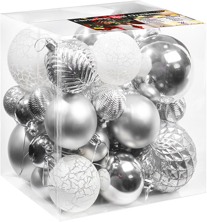LANGXUN 36pcs Silver Christmas Tree Decorations Balls, Bolas De Navidad, 2025 Christmas Decor, Indoor Outdoor Shatterproof Christmas Ornaments, Xmars Party Wedding Suppiles