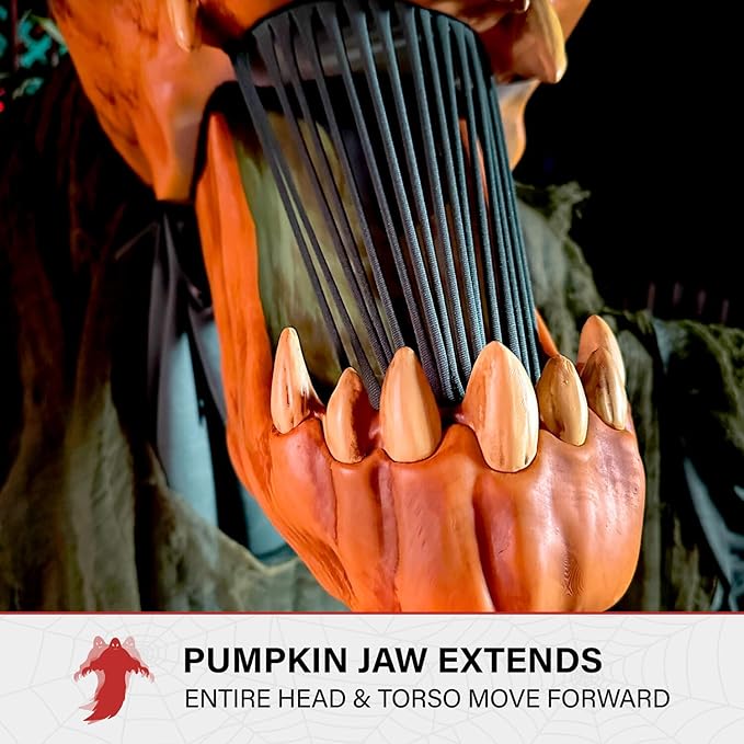 Haunted Hill Farm 7.3-Ft Groundbreaking Jack by Tekky, Halloween Animatronic, Spooky House Wall Decoration, Creepy Indoor & Covered Outdoor Party Decor, Motion-Activated Lights & Sound, Life-Size