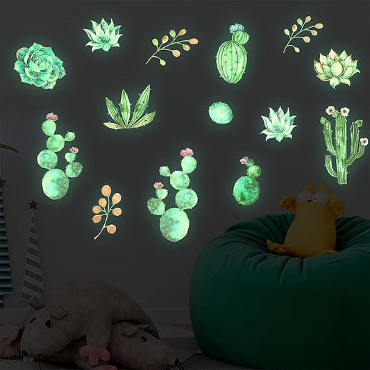 Luminous Window Wall Decals Switch Sticker Decoration Stickers for Home Office School Cactus