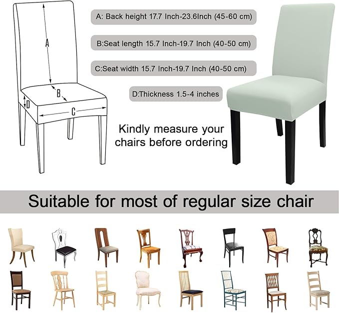 JQinHome Smoke Green Chair Covers for Dining Room Set of 2, High Stretch Removable Washable Parsons Chair Slipcover for Home Party Hotel Wedding Ceremony (2PCS,Smoke Green)