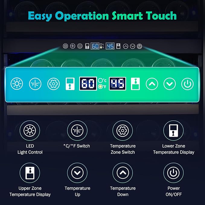 200 Bottle Dual Zone Wine Fridge – 24 Inch Large Capacity Wine Cooler Refrigerator Freestanding/Built-In with Upgraded Compressor, Low-Noise Wine Cellar & Intelligent Temperature Control - Black