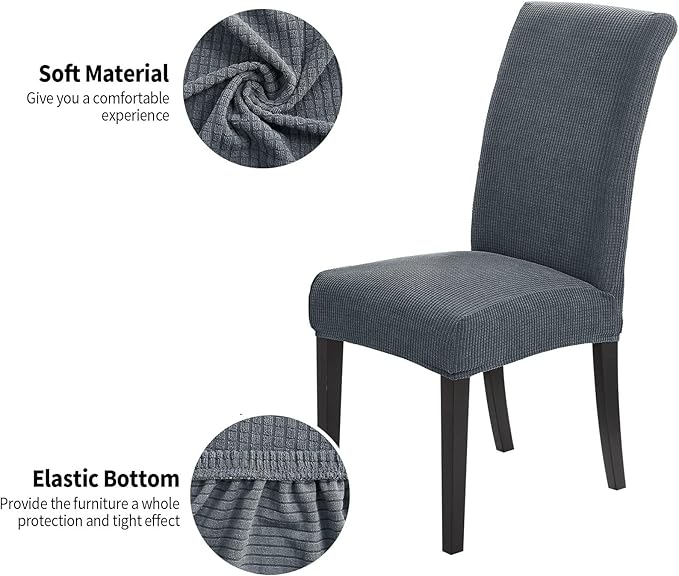 Joccun Chair Covers for Dining Room Set of 8, Dining Chair Slipcovers Stretch Dining Room Chair Covers Seat Protector,Washable Parsons Chair Cover for Home,Hotel,Banquet(Gray,8 Pack)