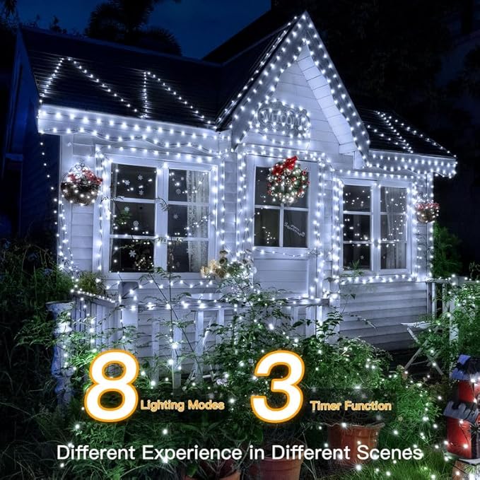 Ollny Christmas Lights Outdoor, 393FT 1200 LED IP67 Waterproof Christmas Tree Lights with 8 Modes Remote Timer, String Lights for House Yard Outside Indoor Xmas Decorations Cool White