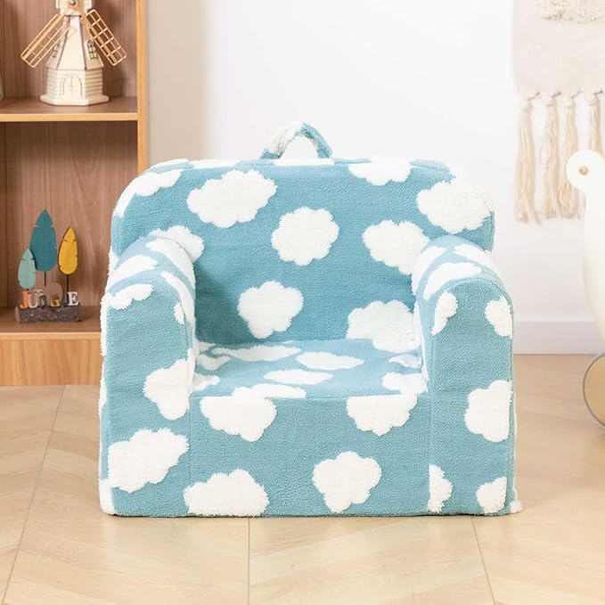 ALIMORDEN Kids Ultra-Soft Snuggle Foam Filled Chair, Toddler Cuddly Reading Couch, Blue
