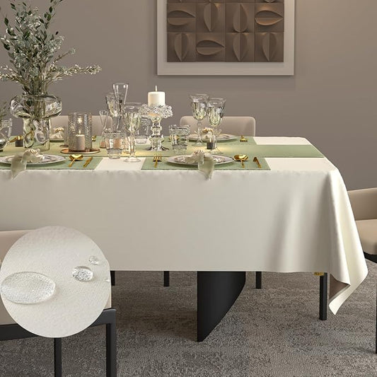 Table Cloth Rectangle Tables Decor 84''x60'' - Waterproof Plain Weave Fabric Table Cover, Wrinkle and Stain Resistant Tablecloth for Kitchen Dining Room Party - Cream