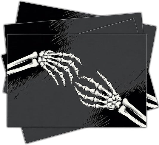 Halloween Skeleton Placemats Set of 4, 12x18 Inch Skeleton Decorative Table Mats, Washable Heat Resistant Place Mats for Kitchen Dining Table, Spooky Themed Decoration for Home-B13
