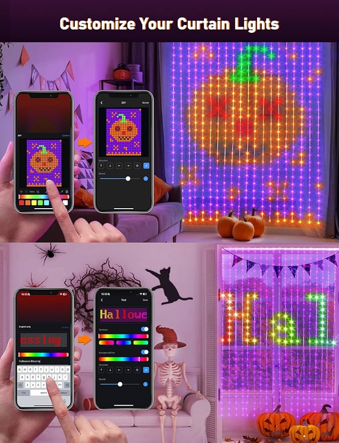 Amposei Smart Curtain Lights, Smart LED Curtain String Lights Outdoor, 540 LEDs Christmas Lights, Dynamic DIY Light, Music Sync Color Changing Fairy Lights with APP Remote Control for Backdrop Bedroom