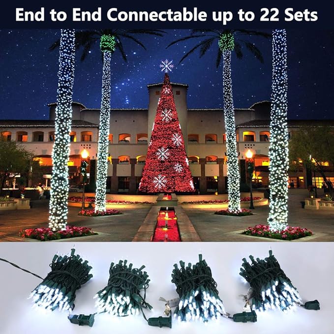 Brizled Christmas Tree Lights, 2 Pack 33ft 100 LED Christmas Lights, 120V UL Certified Connectable Xmas Light Indoor Outdoor, Clear Mini Light for Xmas, Tree, Home, Holiday, Green Wire, Bright White