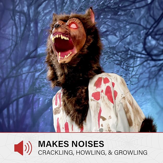 Haunted Hill Farm Howler by Tekky, Battery-Operated, Motion and Sound Activated Animatronic Werewolf with Sound Effects and Lights for Indoor or Covered Outdoor Creepy Halloween Decoration