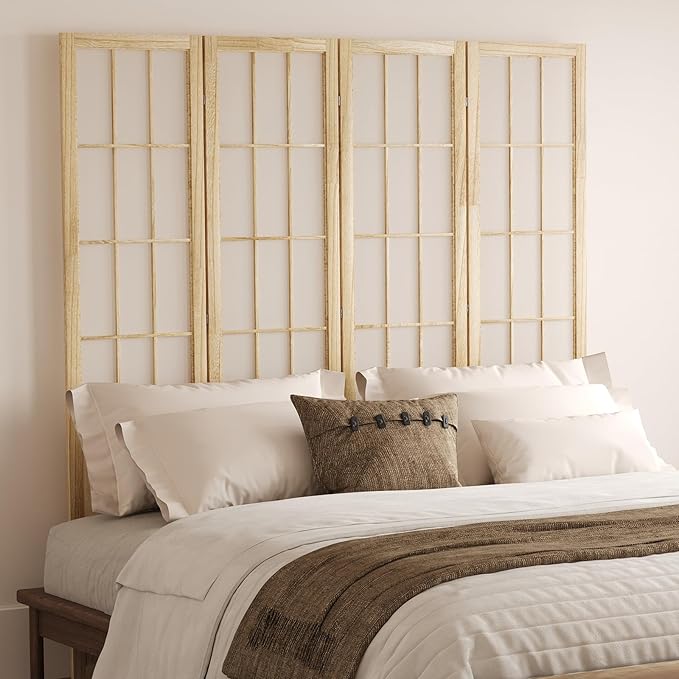 5.6FT Room Divider and Folding Portable Partition Screen, Chinese Japanese Shoji Style for Room Separation - 4 Panel (Natural)