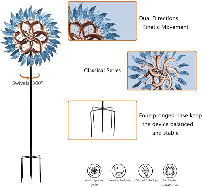 Wind Spinner Large Wind Mill Metal Outdoor Indoor Large Two-Way Wind Sculptures for Garden Patio Yard Decor