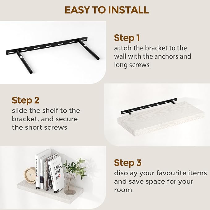 24 x 9 Floating Shelves, 9 Inch Deep Floating Shelf Wall Mounted, 24 Inch Bathroom Shelves Set of 2, Rustic Wood Wall Shelf for Bedroom, Living Room, Brich Color