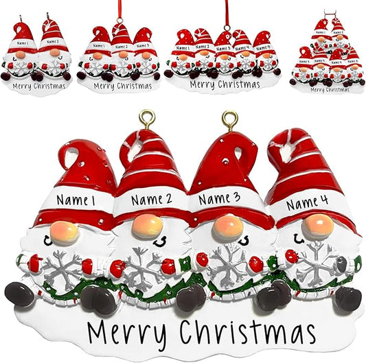 2025 Personalized Christmas Ornaments Family of 2/3/4/5/6,Custom Christmas Gnome Ornaments Deorations with Names,Customized Xmas Ornament Tree Deorations,Personalized Xmas Ornament Gifts