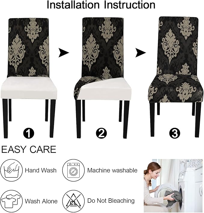 JQinHome Dining Chair Slipcover, High Stretch Removable Washable Chair Seat Protector Cover Set of 6,Chair Covers for Dining Room, Kitchen,Home Party,Wedding Ceremony(Luxe Black, 6PC)