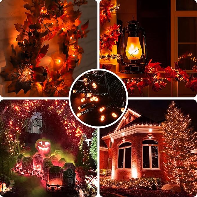AmyHomie 300LED Orange Halloween String Lights with UL Certified, Waterproof Fall Lights Outdoor Indoor Fall Decor Fairy String Lights for Party, Thanksgiving Day, Holiday Decoration(Orange)