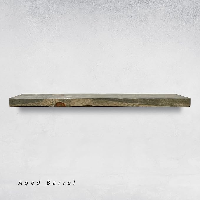 PJ DECOR URBANDI, Rustic Floating Shelves, Set of 2, Hidden Bracket, Solid Wood, Heavy Duty, Wall Mounted Shelves, (Grey, 24Wx6D)