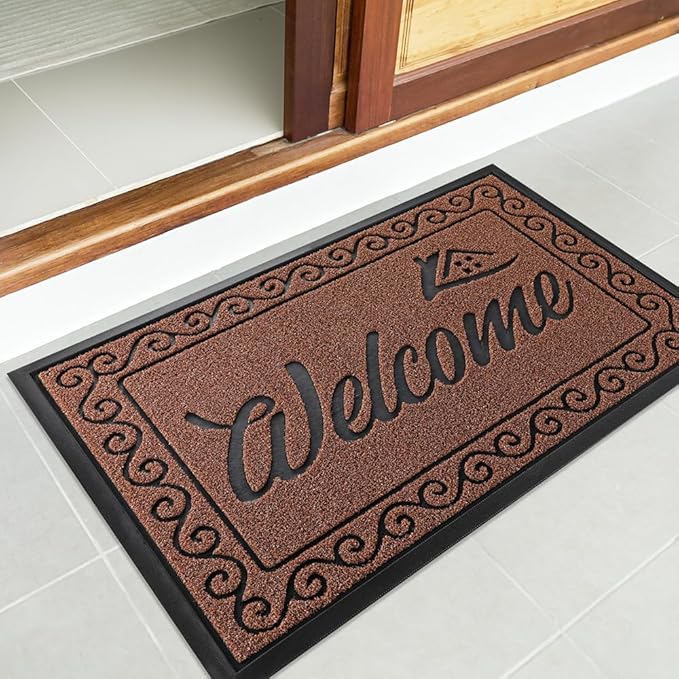 Yimobra Welcome Mat, Heavy Duty Sturdy Door Mats for Home Entrance Outdoor Indoor, Front Doormat for Outside Patio Floor Entry Porch Garage Office, Waterproof, Low Profile, 47 x 24, Maroon