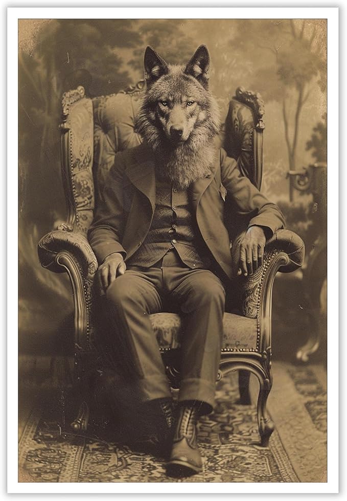 Werewolf Vintage Shoot Art Poster Print Canvas Wall Art Ideal for Dark Academia Gothic Occult Decor Living Room Bedroom Office Posters Decorations Creepy Picture 16X24inch Unframed