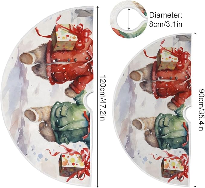 36 Inch Christmas Rabbit Tree Skirt for New Year Party Decorations and Xmas Tree Mat