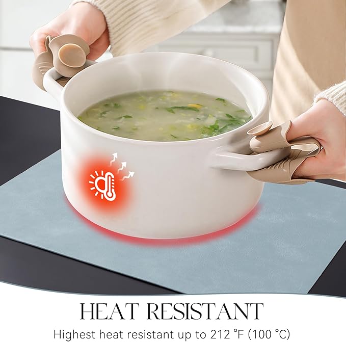 MOSAYT Vinyl Placemats Set of 4-12 X 17 Inch - Faux Leather 100% Waterproof Oil-Proof Wipeable PU Place Mats, Heat Resistant Reversible Table Mats for Kitchen, Dining, Outdoor (Light Grayish Blue)