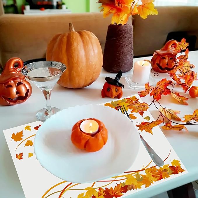 Paper Placemats Disposable 50 Pack Fall Thanksgiving Maple Leaf Placemats 16x 11 Inch Autumn Table Mats for Home Party Kitchen Dining Table Decoration