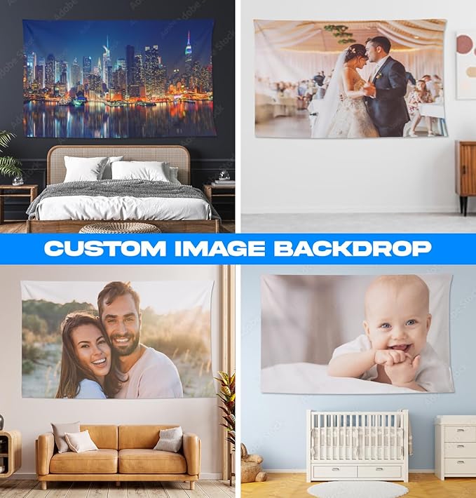 Personalized Custom Tapestry - Ships Next Business Day, Made in USA - Upload Your Own Image for a Unique Wall Hanging Backdrop, Perfect for Home & Living Room Decor, Bedroom Wall Art (50x60)