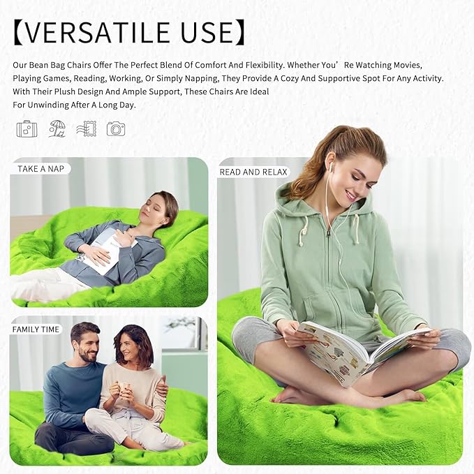 Bean Bag Chair for Adults 3FT,Soft Removable Cover for Teens/Girls Bedroom,Fluffy Giant Round Floor Beanbag Lounger Chairs (No Filler,Green)