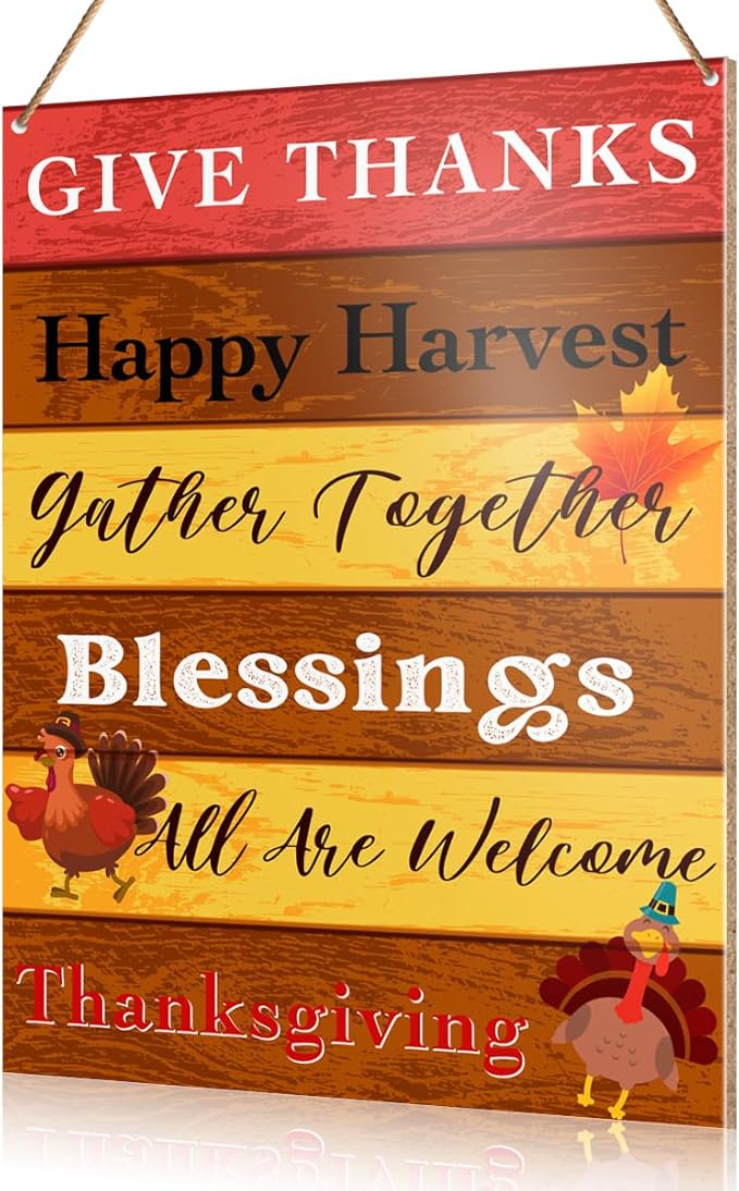 Thanksgiving Decorations Hanging Sign, Autumn Fall Decor Rustic Turkey Wooden Wall Sign Thanksgiving Decorations, Gather Together Blessings
