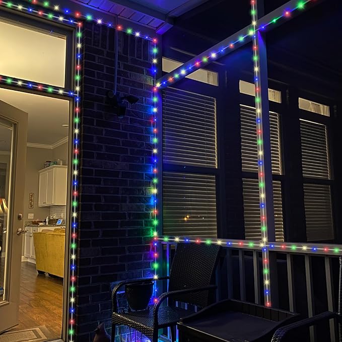 YEGUO 2 Packs Each 33ft 100 LED Solar Trampoline Lights Multicolor, Solar Rope Lights for Outside, 8 Modes Fairy Lights in Clear Thin Tube for Camping Fence Patio Garden Deck